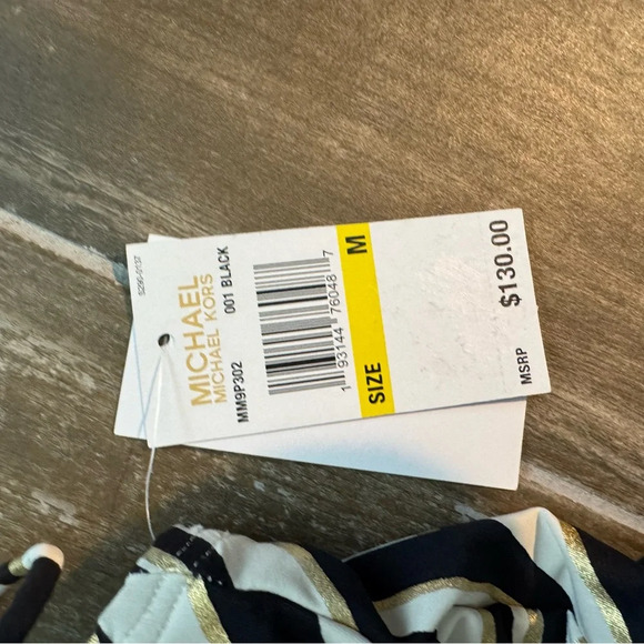 Michael Kors Zebra Print Bikini Top - Black, White, Gold - Picture 2 of 9